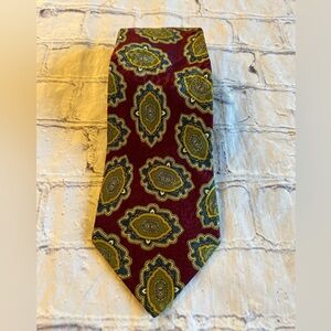 VINTAGE 100% PURE SILK BURGUNDY ABSTRACT PAISLEY PRINT MENS TIE